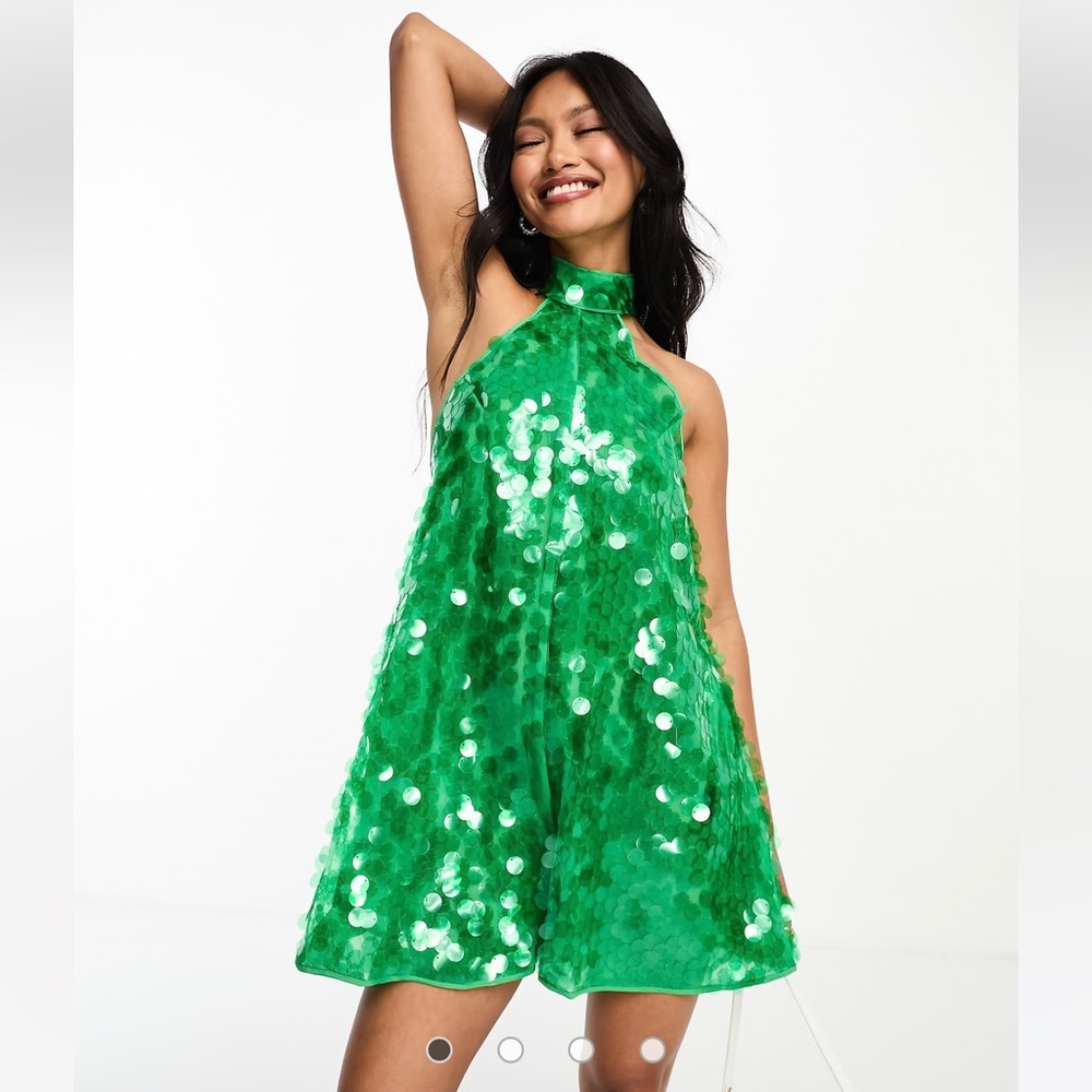 ASOS Emerald Sequin Halter Romper